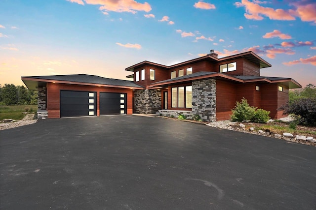 prairie-style house with a garage