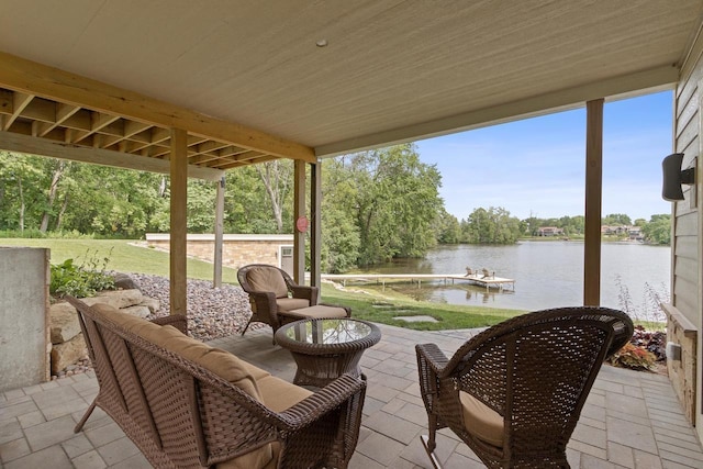 view of patio / terrace with a water view