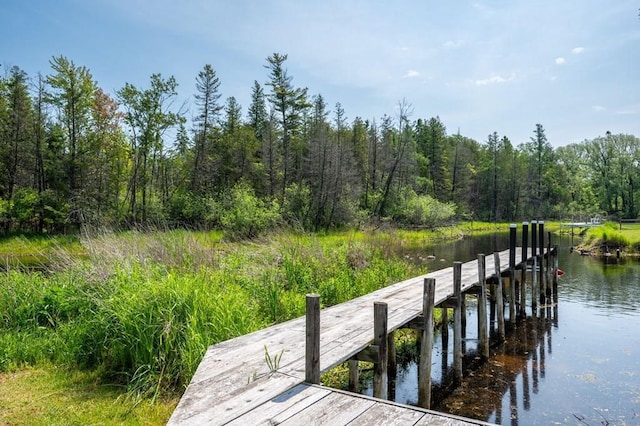 view of dock with a water view