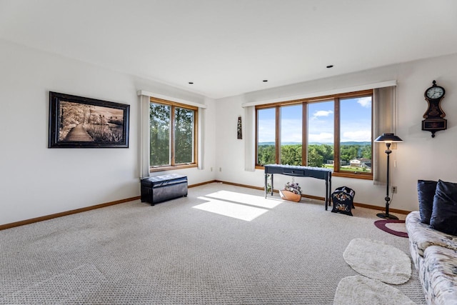 carpeted living room featuring plenty of natural light