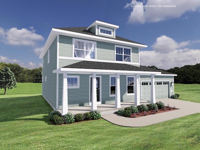 view of front of house with a front lawn and a porch