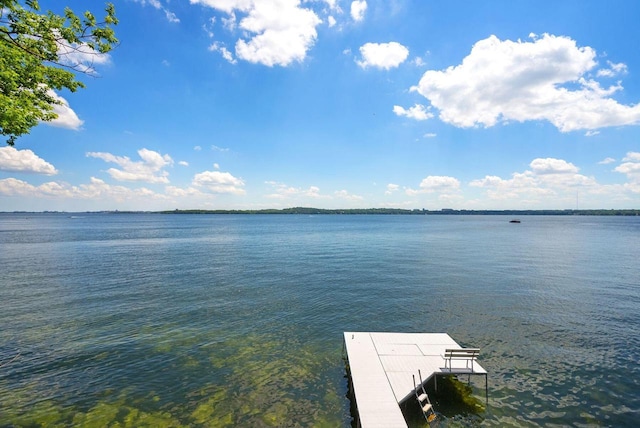 view of dock with a water view