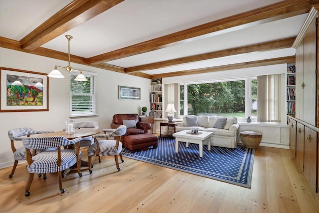 interior space featuring beam ceiling