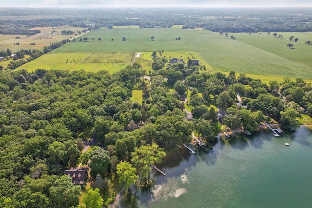 bird's eye view with a water view and a rural view