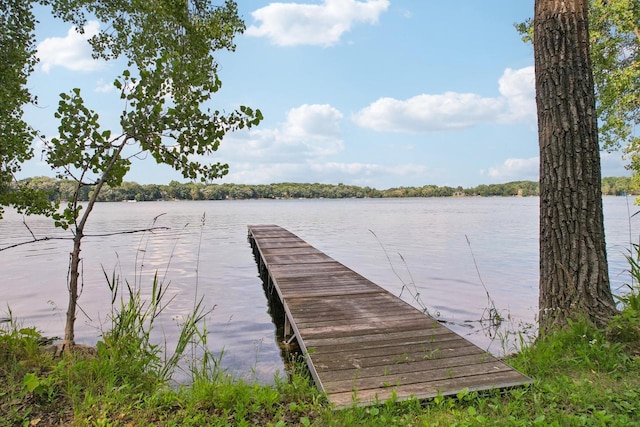 view of dock with a water view