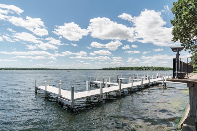 dock area with a water view