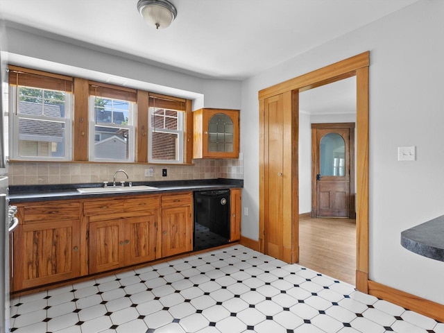 kitchen featuring decorative backsplash, dishwasher, and sink