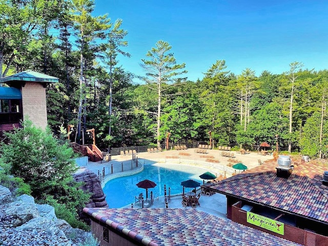 view of swimming pool with a patio area