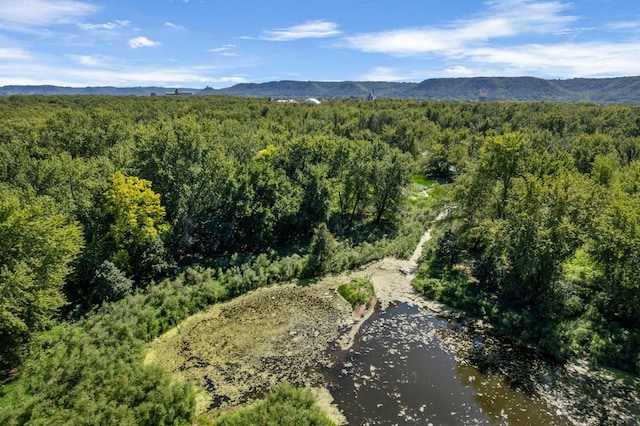 aerial view with a mountain view and a forest view