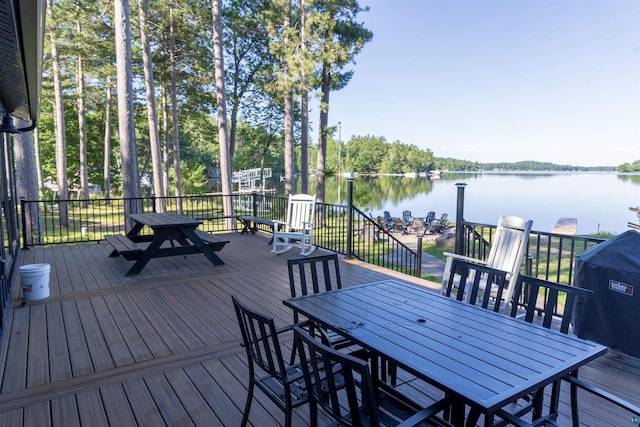 wooden terrace with a water view