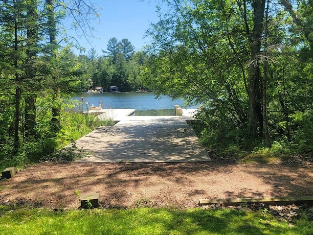 property view of water with a dock