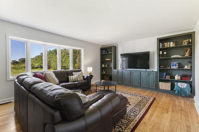 living room with light hardwood / wood-style flooring