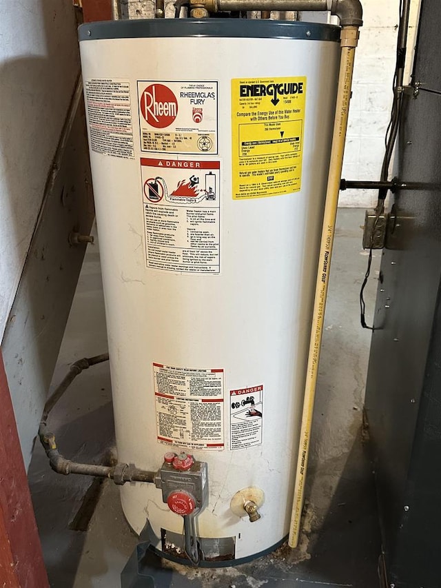 utility room with water heater