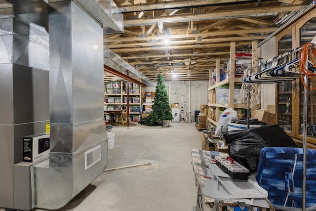 basement featuring heating unit