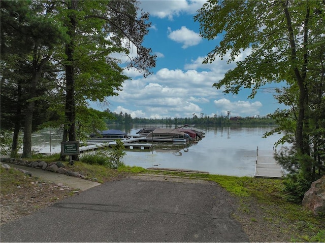 property view of water with a dock