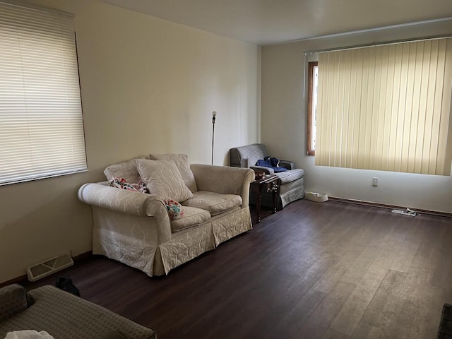 living area with dark wood-type flooring