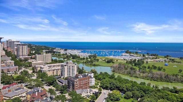 bird's eye view featuring a water view