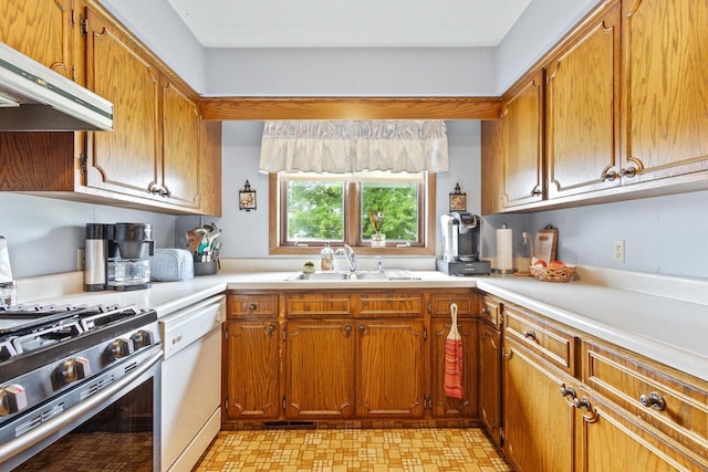 kitchen featuring dishwasher, stainless steel range with gas cooktop, and sink