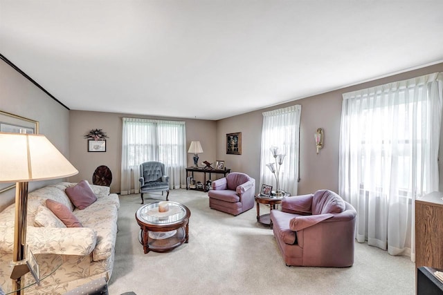 living room with light carpet