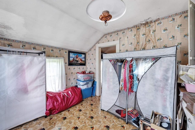 bedroom with vaulted ceiling