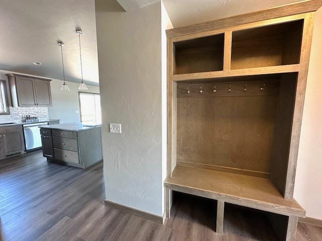 mudroom with dark hardwood / wood-style floors