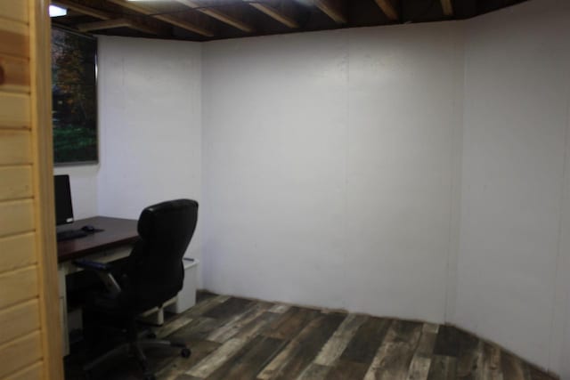 office space featuring dark hardwood / wood-style flooring