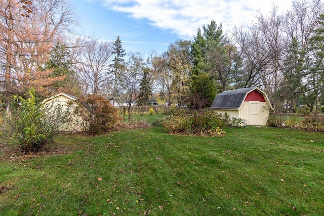 view of yard with a storage shed