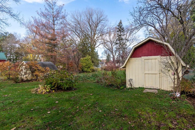 view of yard with a storage shed