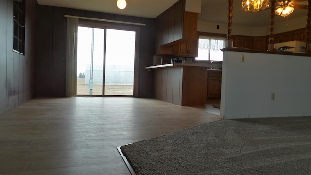 kitchen featuring light hardwood / wood-style flooring and kitchen peninsula