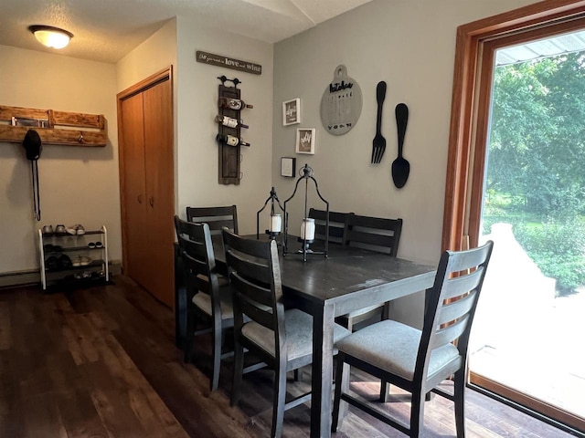 dining space featuring dark hardwood / wood-style floors