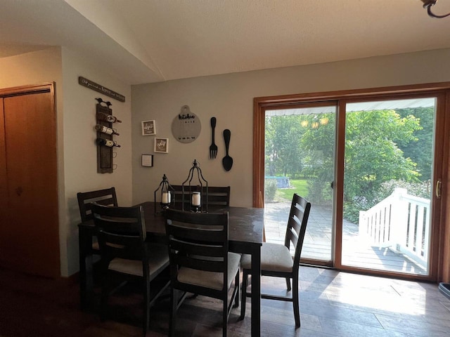 dining space with lofted ceiling