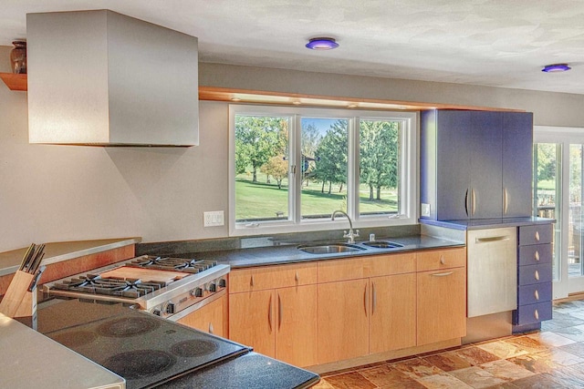 kitchen with sink, range, cooktop, and a healthy amount of sunlight