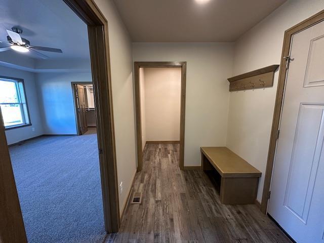 corridor featuring dark hardwood / wood-style floors