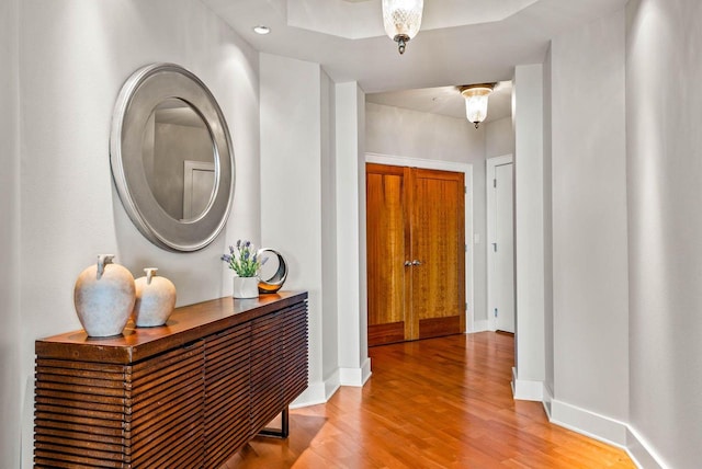 hallway featuring wood-type flooring