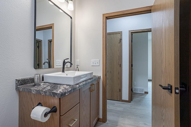 bathroom with wood-type flooring and vanity