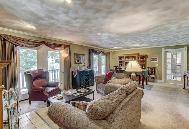 living room featuring ornamental molding