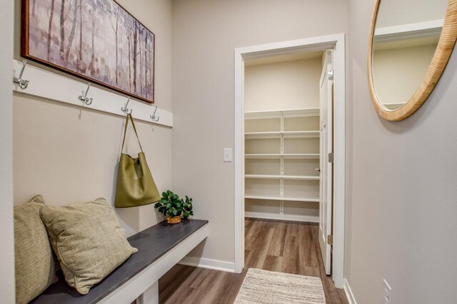 mudroom with hardwood / wood-style floors