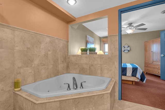 650 S Pier Dr Unit 2, Sheboygan, WI 53081 - bathroom featuring tile patterned flooring, a relaxing tiled tub, and ceiling fan