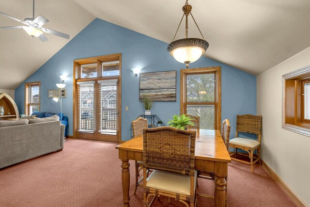 650 S Pier Dr Unit 2, Sheboygan, WI 53081 - dining space with ceiling fan, lofted ceiling, and carpet flooring