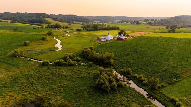 aerial view at dusk with a rural view