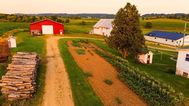 aerial view at dusk with a rural view