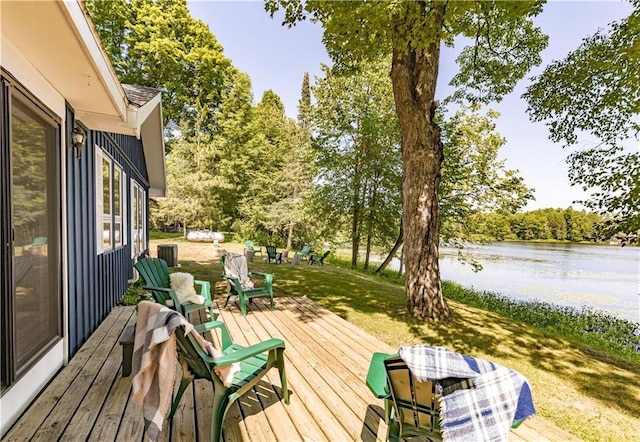 23855 Garden Lake Rd, Cable, WI 54821 - wooden deck with a water view and a yard