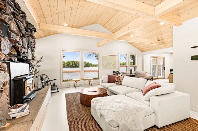 23855 Garden Lake Rd, Cable, WI 54821 - living area featuring wood ceiling and recessed lighting