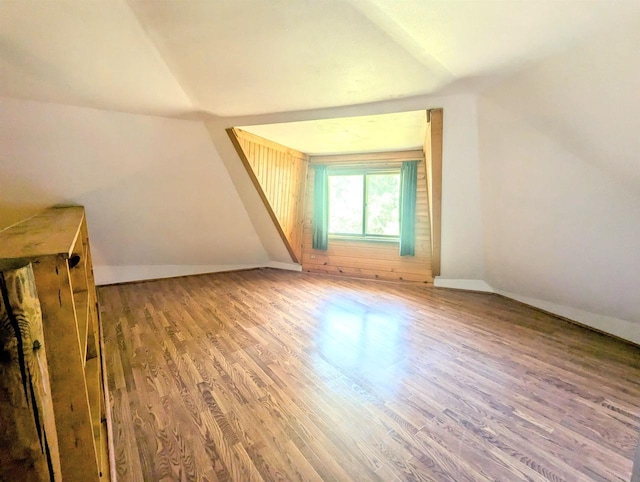 additional living space featuring lofted ceiling and wood-type flooring