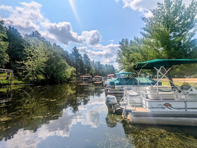 view of dock with a water view