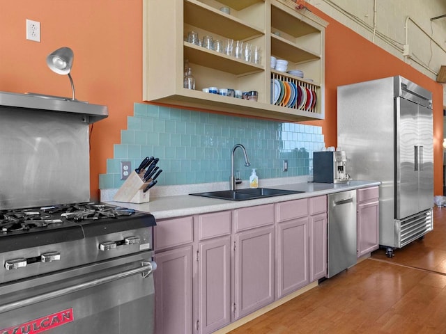 834 N Water St, Sheboygan, WI 53081 - kitchen featuring sink, decorative backsplash, light wood-type flooring, and appliances with stainless steel finishes