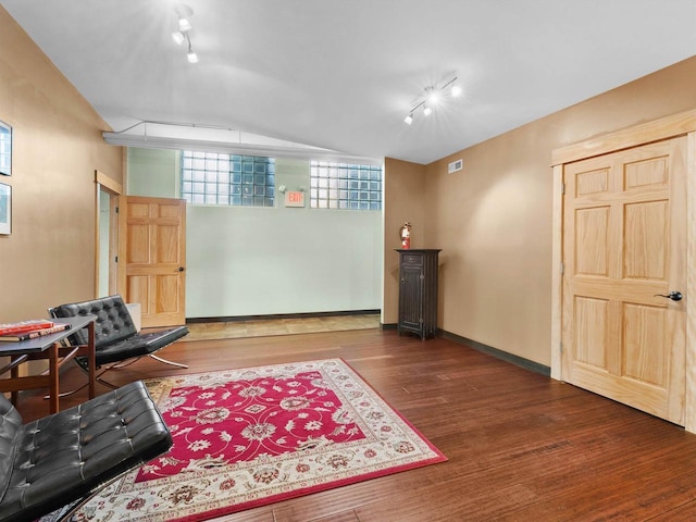 834 N Water St, Sheboygan, WI 53081 - sitting room with dark hardwood / wood-style flooring and rail lighting