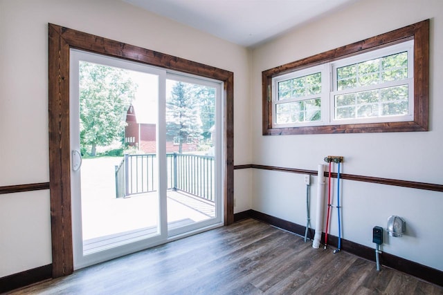 doorway with dark hardwood / wood-style flooring