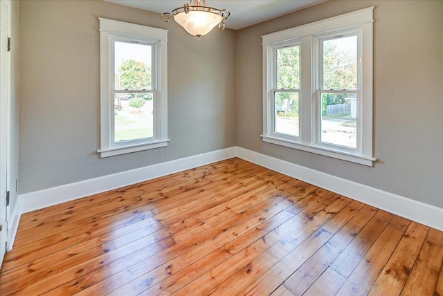 spare room with light hardwood / wood-style floors and plenty of natural light