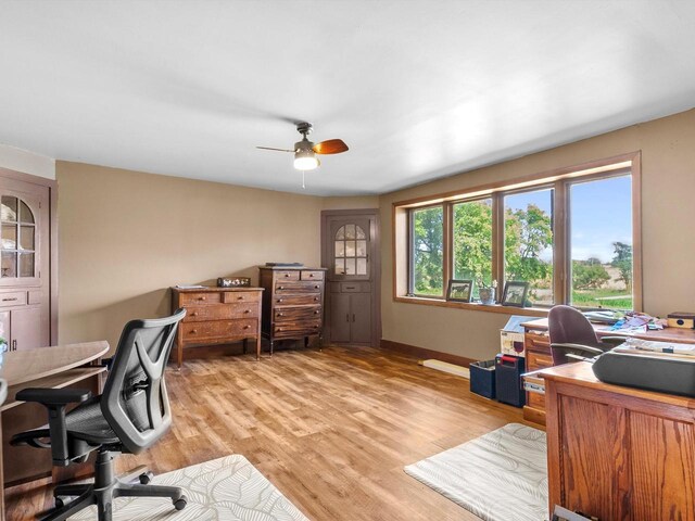 W7031 Hickory Ln, Elkhart Lake, WI 53020 - home office with ceiling fan, baseboards, and wood finished floors